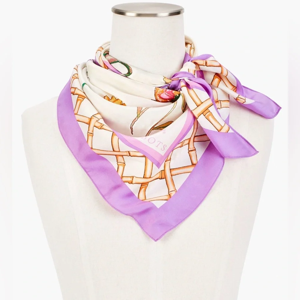 Echo for Talbots Silk Scarf Floral Garden Print Purple Square